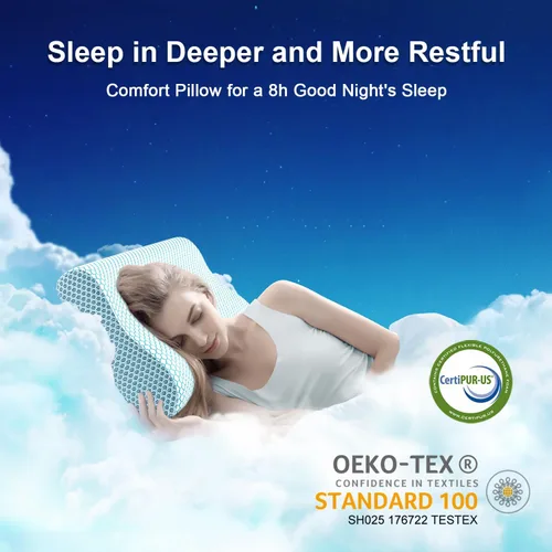 Vista 6 de Almohada de espuma viscoelástica Anvo, almohada ortopédica cervical de contorno de cuello para dormir de lado, boca arriba o boca abajo, diseño