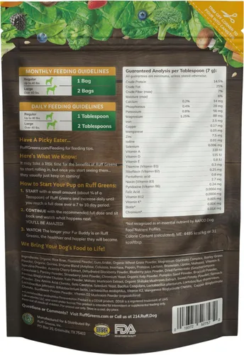 Vista 2 de Ruff Greens - Suplemento de comida para perros, cadera y articulaciones para perros, probióticos, enzimas digestivas en polvo para apoyo