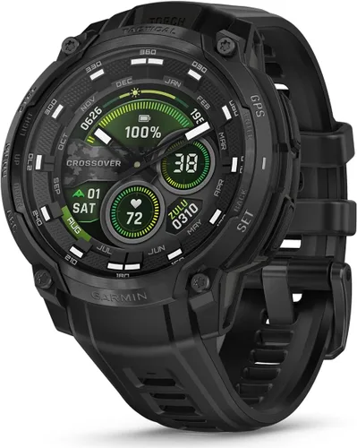 Vista 2 de PlayBetter Garmin Instinct Crossover AMOLED Tactical (negro) Caja de regalo de reloj inteligente GPS para exteriores, pantalla analógica
