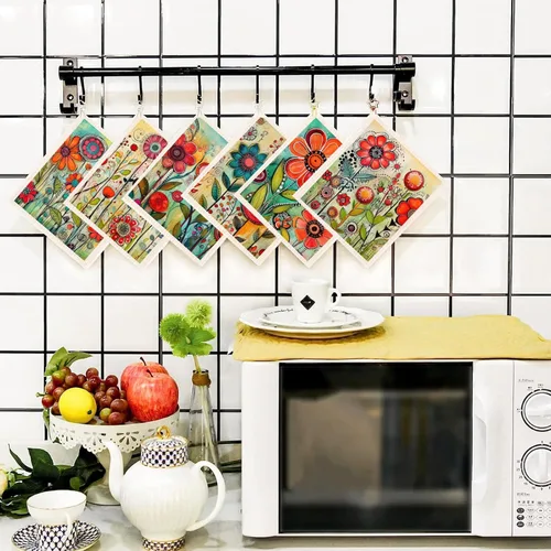 Vista 5 de Morigins Juego de 6 paños de cocina de flores primaverales, de secado rápido, absorbentes