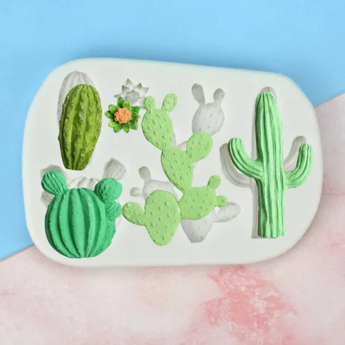 Vista 3 de Moldes de silicona para plantas de cactus de 5 cavidades para hacer dulces de fondant, moldes de chocolate, postres, cubitos de hielo, goma