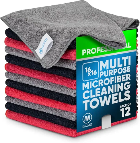 Vista 12 de MW Pro - Paño de limpieza de microfibra Morado Paquete de 12 16 x 16 pulgadas Toallas de microfibra multiusos – Limpias, polvo, pulido