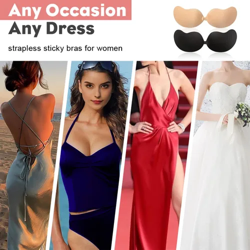 Vista 3 de Paquete de 2 fundas adhesivas para pezones, brasier adhesivo sin tirantes para mujer, brasier invisible reutilizable sin espalda