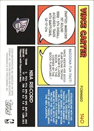 Vista 2 de 2005-06 Bazooka #140 Vince Carter NBA Baloncesto Trading Card