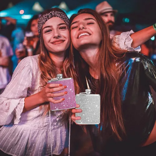 Vista 7 de Diamond - Frascos de cadera de acero inoxidable con purpurina a prueba de fugas con embudo, frasco de cadera con diamantes de imitación, lindo