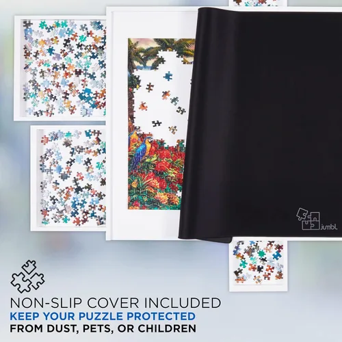 Vista 7 de Jumbl Estante para rompecabezas de 1500 piezas con tapa, mesa de rompecabezas de 27 x 35 pulgadas con patas, 6 cajones de clasificación
