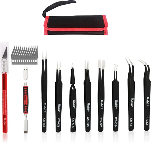 Kaisi - Juego de 10 pinzas ESD, juego de pinzas antiestáticas de acero inoxidable, pinzas curvadas para manualidades, joyería, electrónica, trabajo