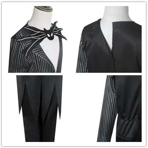 Vista 4 de Lgandpg Disfraz de Jack de Pesadilla para niños, overol Skellington para Halloween, Navidad, disfraz con máscara