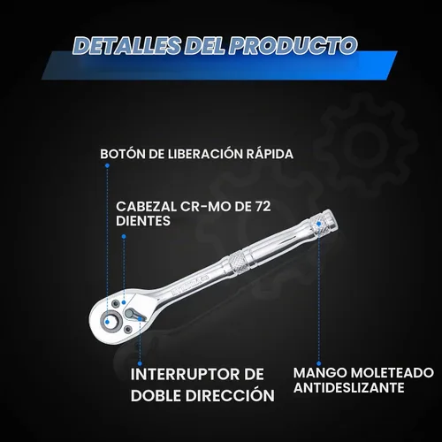 Vista 4 de Llave de trinquete de accionamiento de 1/4 pulgada, llave de dados estándar, liberación rápida de 72 dientes, función de trinquetaje reversible