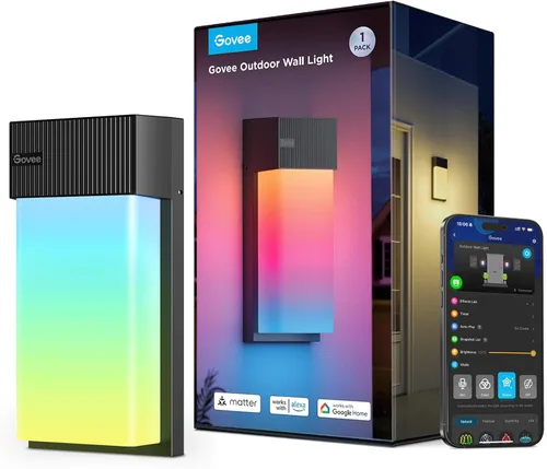 Luz de pared exterior Govee, luces de porche RGBIC inteligentes de 1500LM al aire libre con 45 modos de escena, impermeables IP65 para decoración