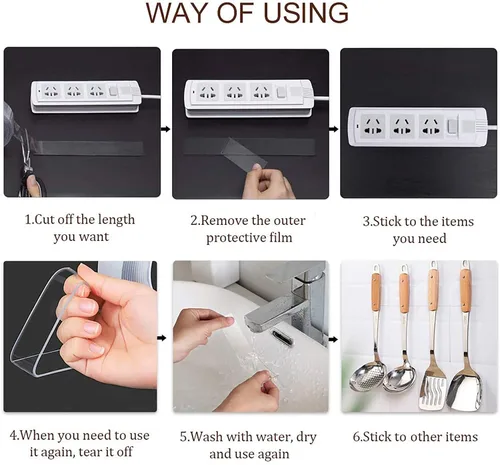 Vista 4 de Cinta de doble cara resistente, cinta de montaje en pared extraíble multiusos de 20 pies, cinta nano adhesiva reutilizable fuerte para manualidades