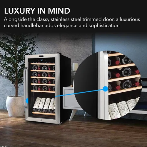 Vista 4 de Whynter FWC-341TS - Refrigerador de vino de acero inoxidable con 34 botellas con estante de exhibición y control digital, color gris