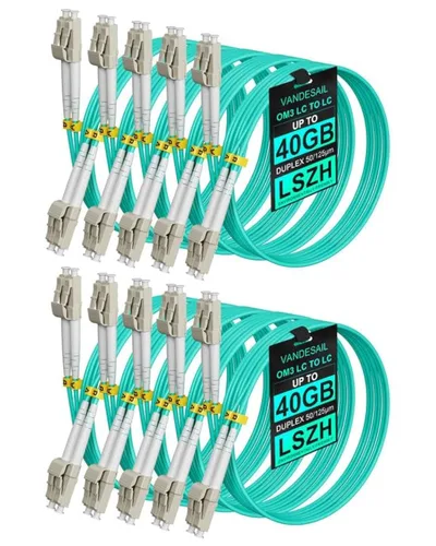 Vista 8 de Cable de conexión de fibra LC a LC multimodo, paquete de 5 cables de conexión de fibra OM3 LC-LC multimodo dúplex 10G LSZH 50/125µm 0.7 ft/0.65FT