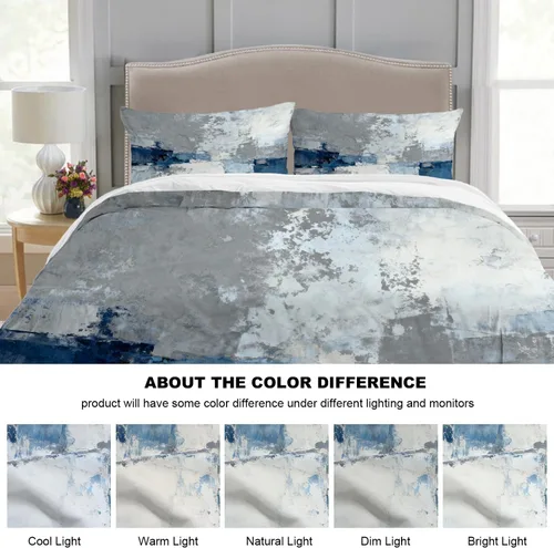 Vista 9 de Batmerry Blue Grey Artwork Twin Size 3 Pieces Bedding Duvet Cover Sets, Soft Fluffy Blue and Grey Abstract Painting 100% Cotton Printed Duvet Cover
