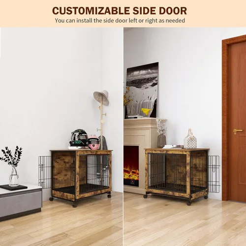 Vista 6 de YOCAN Muebles de madera para perros, mesa auxiliar de jaula de perro de 30.7 pulgadas para perros medianos, puertas dobles de alambre, perreras
