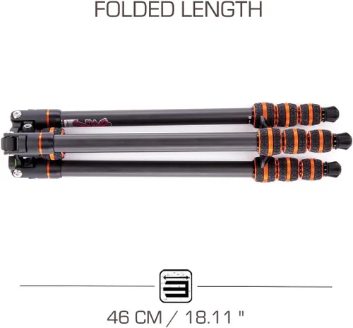 Vista 5 de 3 Legged Thing Punks Billy 2.0 - Trípode de fibra de carbono para viajes, compacto y ajustable, con tres patas desmontables, color cobre/negro