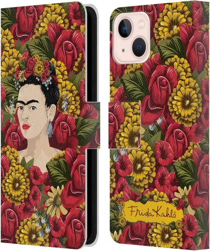 Vista 140 de Head Case Designs Funda con licencia oficial de Frida Kahlo Portrait Red Florals - Funda de piel tipo cartera compatible con Apple iPhone 14 Pro