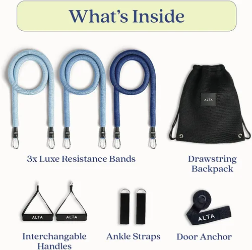 Vista 4 de ALTA Bandas de tubo de resistencia para mujer, kit completo de bandas de resistencia para entrenar con asas, correas de tobillo, anclaje de puerta