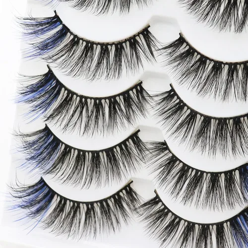 Vista 5 de DAODER Pestañas postizas de colores, pestañas postizas esponjosas con color azul, de 0.55 a 0.63 pulgadas, rizo C medio, volumen completo, pestañas