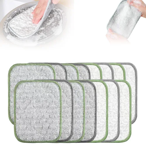 Vista 7 de Paño de limpieza multiusos para vajilla con alambre, paño de limpieza de doble cara mejorado 2025, paño de acero inoxidable plateado y hilo