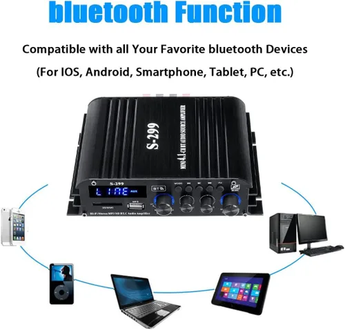 Vista 3 de Romicta Receptor amplificador de audio para el hogar de 4.1 canales, mini amplificador Bluetooth 5.0 con salida de subwoofer, RMS 4x50W MAX 800W