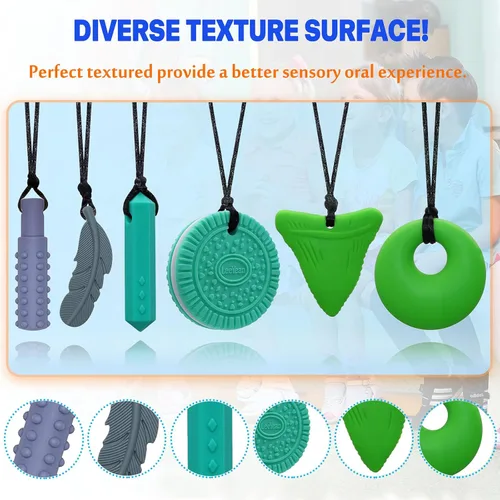Vista 4 de Collares masticables para niños con necesidades sensoriales, collares masticables de silicona para niños y niñas con autismo, TDAH, SPD