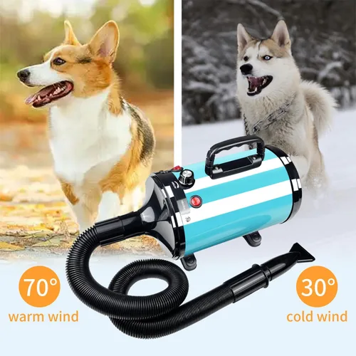 Vista 2 de Secador de perros profesional de alta velocidad, temperatura y velocidad ajustables con 4 boquillas diferentes