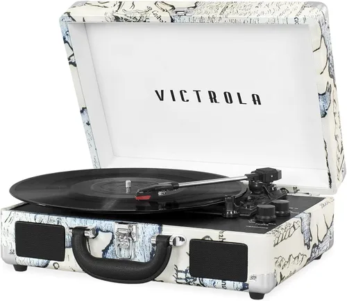 Vista 13 de Victrola Journey - Tocadiscos portátil de maleta con Bluetooth, con altavoces integrados, reproductor de discos de vinilo de 3 velocidades, salida