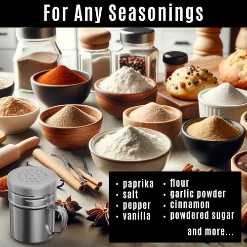 Vista 3 de CUSINIUM - Salero y piminero de acero inoxidable de 6 oz - Con tapa de plástico - Con asa