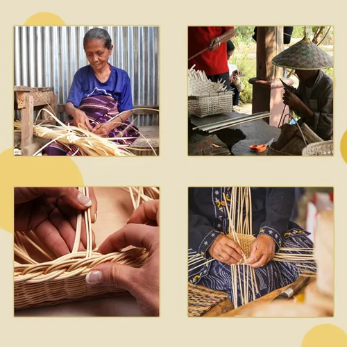 Vista 7 de Cesta de almacenamiento tejida con tapa, organizador de hierba marina natural, caja rectangular para estantes, cestas de mimbre de ratán para ropa