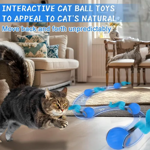 Vista 2 de BABORUI Paquete de 2 bolas interactivas azules de juguete para gatos, juguetes interactivos automáticos para gatos de interior con 3 colas, 2