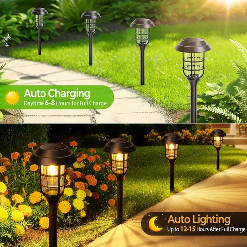 Vista 3 de LETMY Luces solares para caminos al aire libre, paquete de 8 luces solares brillantes para exteriores, IP66, impermeables, luces solares de jardín