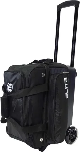 Vista 5 de ELITE Bolsa de bolos Deluxe de 2 bolas con ruedas lisas de 5 pulgadas, bolsillo grande para accesorios, compartimento para zapatos, mango extensible