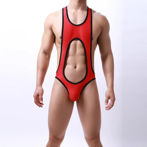 Vista 8 de niceone Ropa interior de leotardo travieso con tirantes para hombre, sin espalda, overol de lucha libre, overol gay