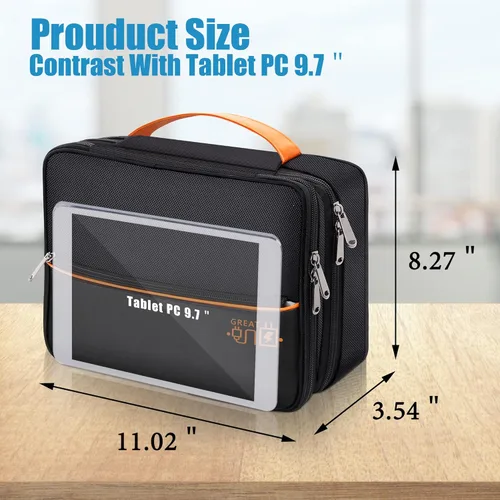 Vista 2 de SELLYFELLY Organizador de viaje para electrónica, bolsa organizadora de cables de doble capa, bolsa de almacenamiento de accesorios electrónicos a