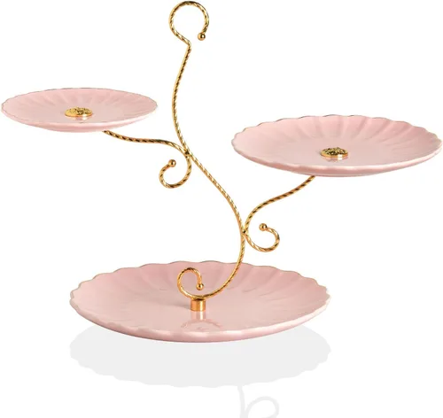 Vista 21 de Sweejar Soporte de cerámica para tartas de 3 niveles, soporte para postres, soporte para cupcakes, bandeja para servir pasteles de fiesta de té