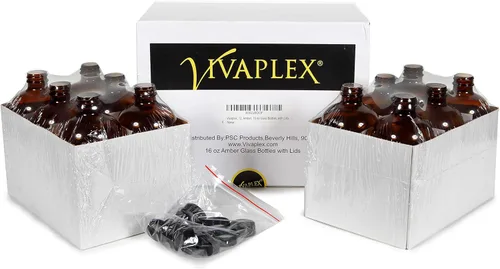 Vista 3 de Vivaplex, 12, Amber, 16 oz botellas de vidrio, con tapas