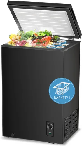 R.W.FLAME Congelador de pecho de 2.8 pies cúbicos, congelador pequeño y profundo con canasta, temperatura ajustable, ahorro de energía, mini