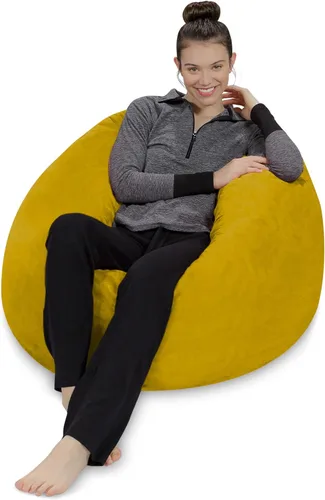 Vista 48 de Sofa Sack - Sillón puff: Puff de espuma viscoelástica de 3 pies, sofá mediano con funda de microfibra suave, color beige