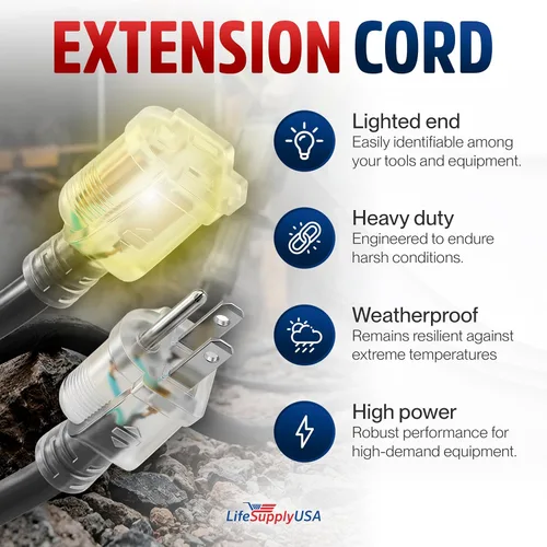 Vista 2 de Cable de extensión de 3 pies para interiores y exteriores 10/3 calibre Ultra resistente de 3 puntas SJTW, impermeable, cable de alimentación