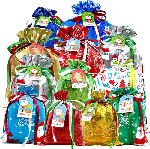Diamerd 38 bolsas de regalo de Navidad, bolsas de regalo de Navidad de varios tamaños, bolsas de regalo de Navidad con etiquetas, bolsas de regalo