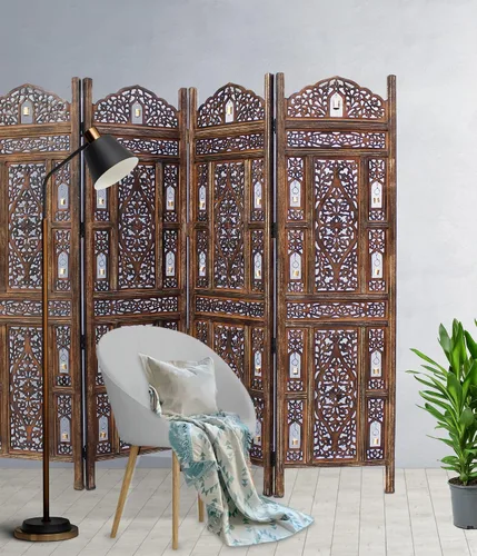 Vista 5 de Biombo Divisor de Habitación de Madera - Árbol Arbor Marrón Antiguo - Hecho a Mano 60 x 72 pulgadas Tres Paneles Plegables - Pantalla Decorativa