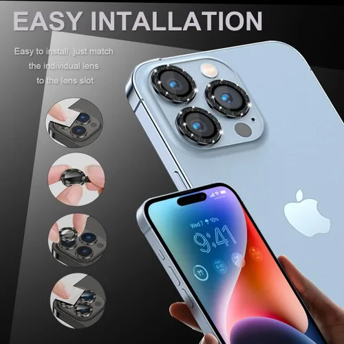 Vista 6 de [3+1] Compatible con iPhone 14 Pro y iPhone 14 Pro Max, protector de lente de cámara de vidrio templado 9H, anillo individual de metal, cobertura