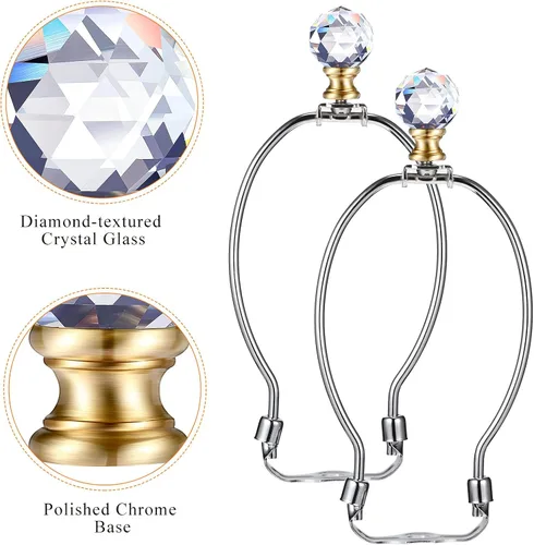 Vista 2 de Mudder 2 piezas de remates de lámpara de cristal, pantalla decorativa, tapa de rosca, perilla superior transparente con base de cromo pulido de Base