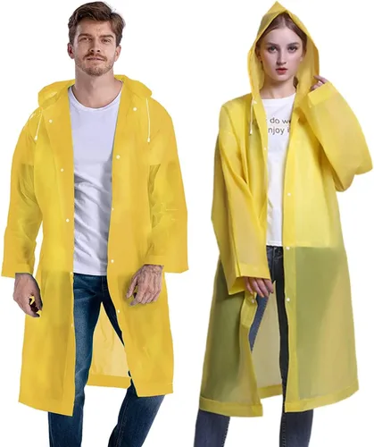 Vista 11 de Poncho de lluvia para adulto, paquete de 2 impermeables reutilizables de emergencia con capucha y cordón