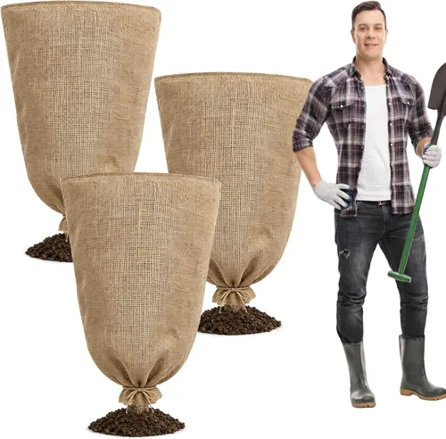 Vista 11 de 1 pieza cubierta de arpillera para plantas de invierno de 45.3 x 70.9 pulgadas, bolsas grandes de arpillera con cordón, cubiertas reutilizables