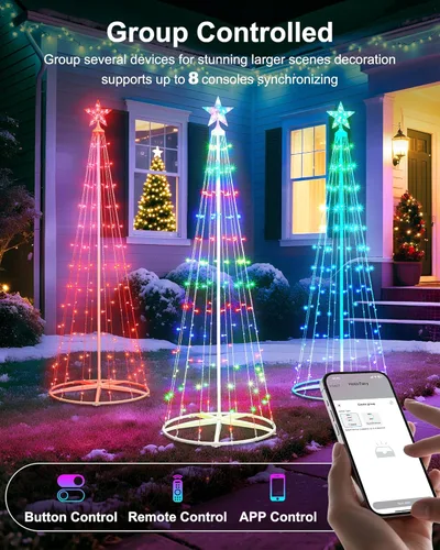 Vista 6 de Paquete de 2 Luces Inteligentes de Árbol de Navidad en Forma de Cono - Árbol Artificial de 5 Pies con 130 LED y 6 Pies con 154 LED con Estrella