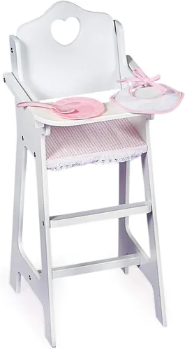 Silla alta para muñeca con plato, babero y cuchara de la amrca Badger Basket White (se adapta a las muñecas American Girl)