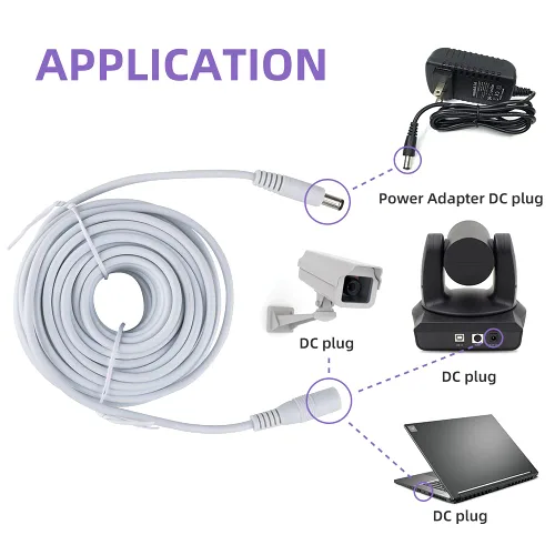 Vista 6 de Cable de extensión de alimentación de 60 pies, 0.217 in x 0.083 in, cable de enchufe macho a hembra de 12 voltios para cámaras de seguridad IP CCTV