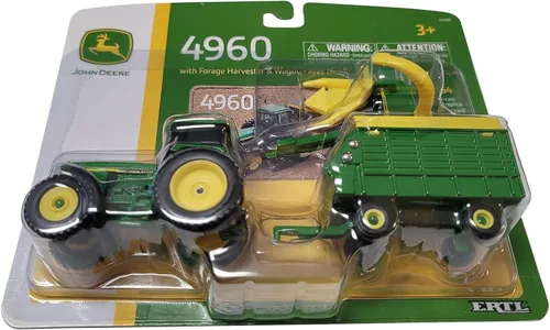 Vista 3 de John Deere Tractor escala 1/64 4960 con cosechadora de forraje y vagón - LP67313